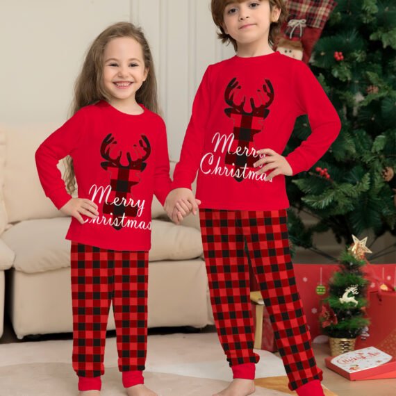 Christmas Family Matching Pajamas Set Christmas Holiday PJs Elk Top Pants Set Pajamas For Family Mom Dad Kids Baby