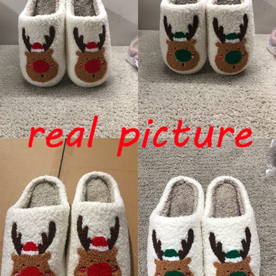 Christmas Shoes Winter Home Slippers Elk Soft Cozy Bedroom Slipper Slip On House Shoes