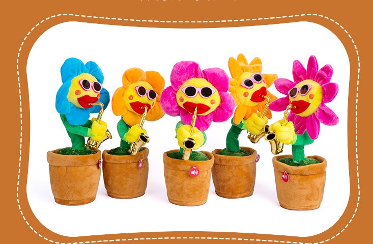 Singing Dancing Enchanting Sunflower Musical Plush Toy Saxophone Twisting Light Shining  Child Girl Boy Gift Electric Plant Flower Vocal Toy