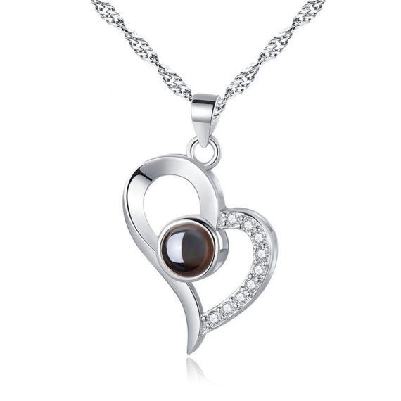 925 Silver Projection Color Photo Heart Necklace