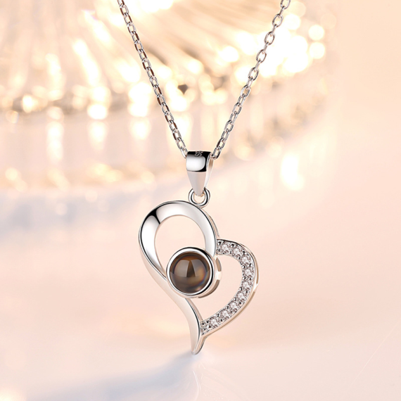 Custom Photo Projection Necklace with Picture Inside I Love You Necklace 100 Languages Personalized Heart Pendant Necklace Gift