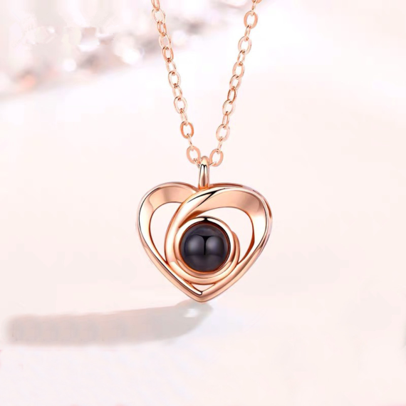925 Silver Romantic Photo Projection Necklace Heart Shaped Pendant Necklace