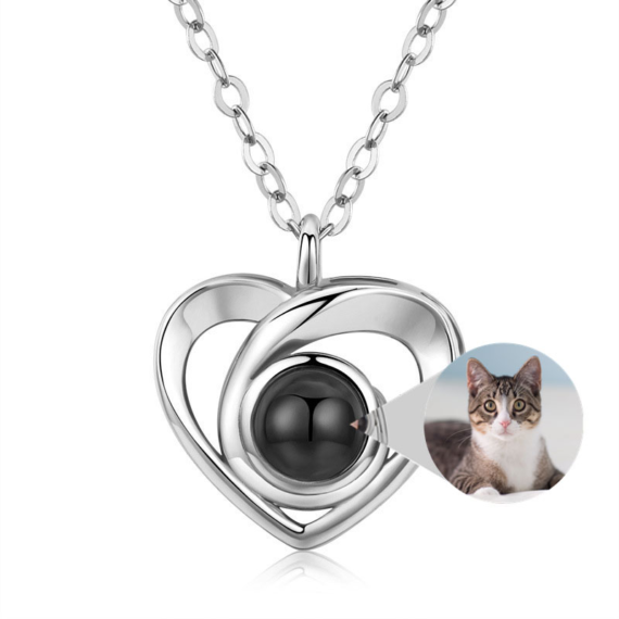 925 Silver Romantic Photo Projection Necklace Heart Shaped Pendant Necklace