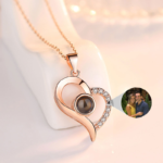 Custom Photo Projection Necklace with Picture Inside I Love You Necklace 100 Languages Personalized Heart Pendant Necklace Gift