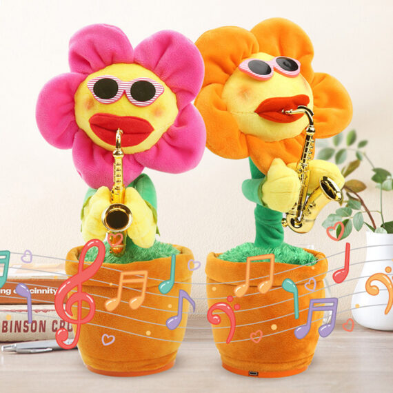 Singing Dancing Enchanting Sunflower Musical Plush Toy Saxophone Twisting Light Shining  Child Girl Boy Gift Electric Plant Flower Vocal Toy