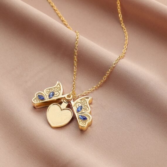 Butterfly Heart Pendant Photo Box Necklace
