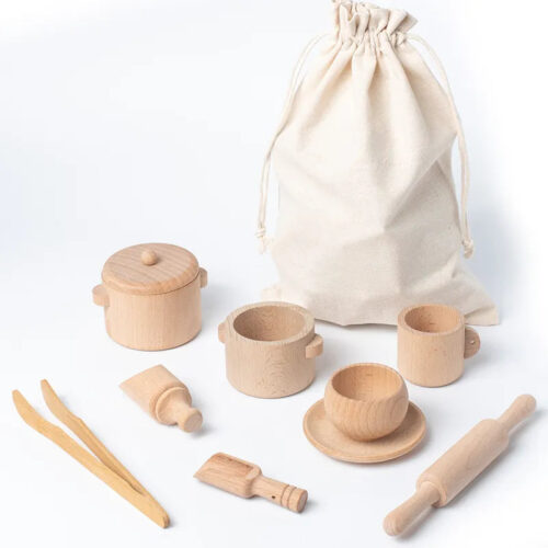 Montessori Sensory Toys Set Simulated Kitchen Tea Set Family Montessori Wooden Tea Set